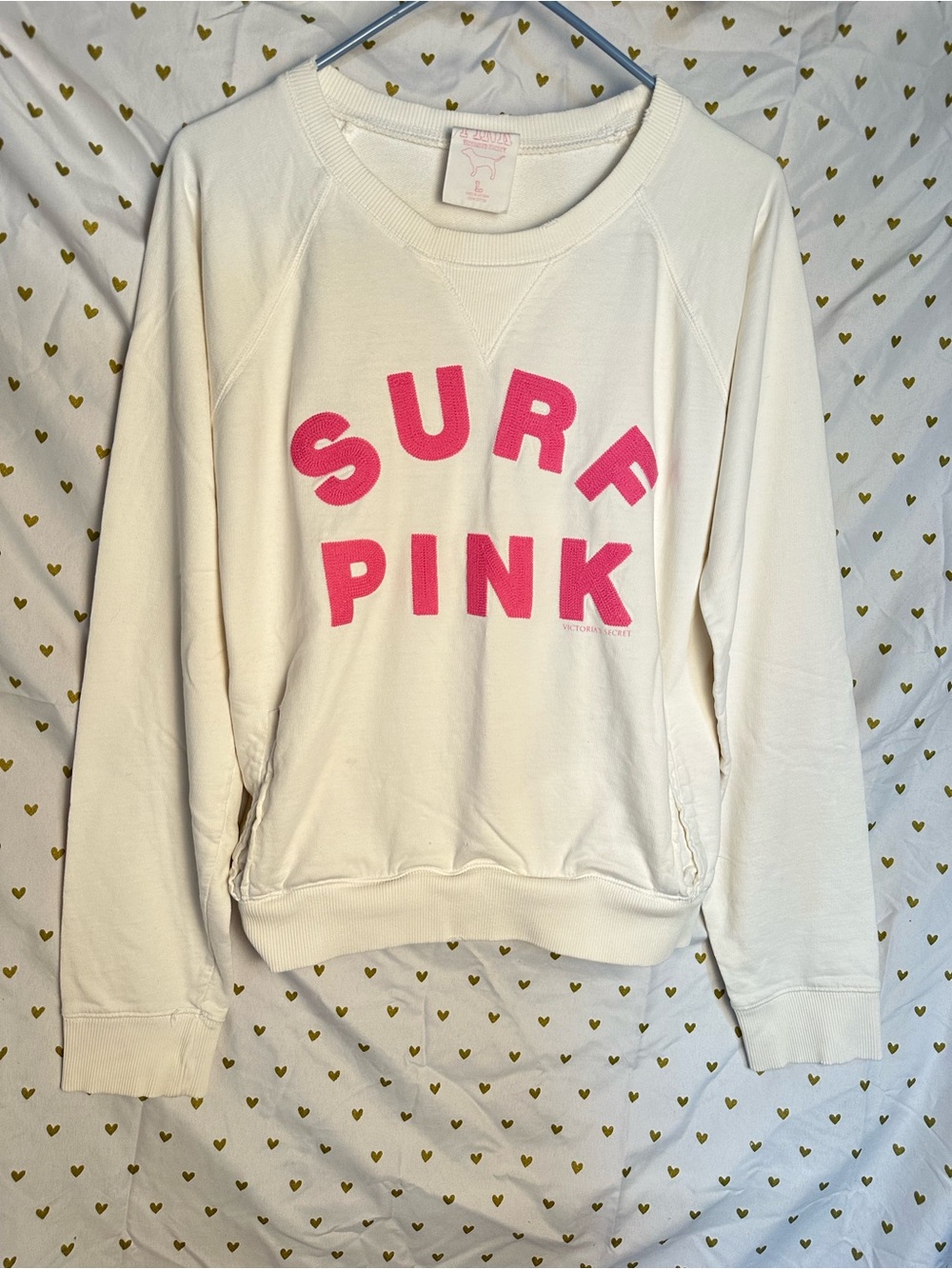 PINK Victoria's Secret White Crewneck Sweatshirt with Hot Pink SURF PINK Print